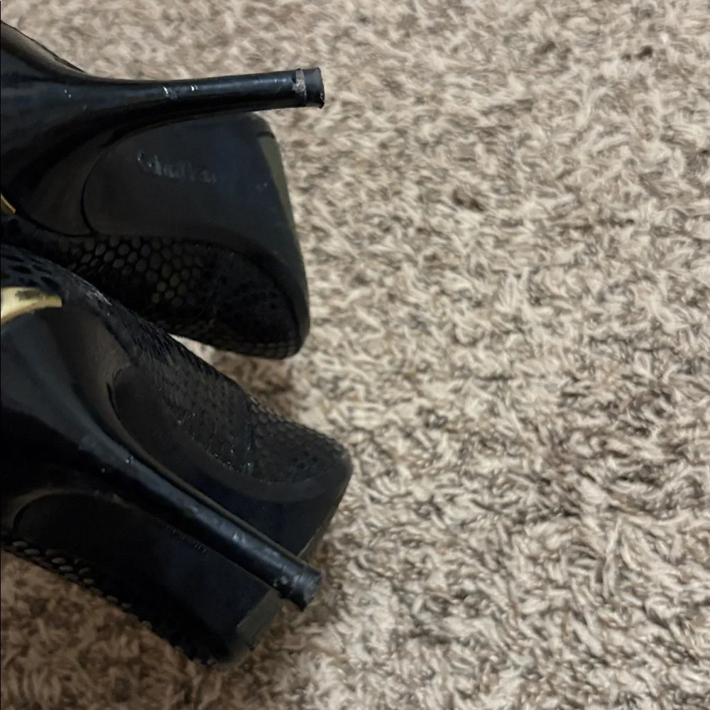 Calvin Klein Gayle 7.5 Elegant Black Women's Heels Pumps Snakeskin Patent Style